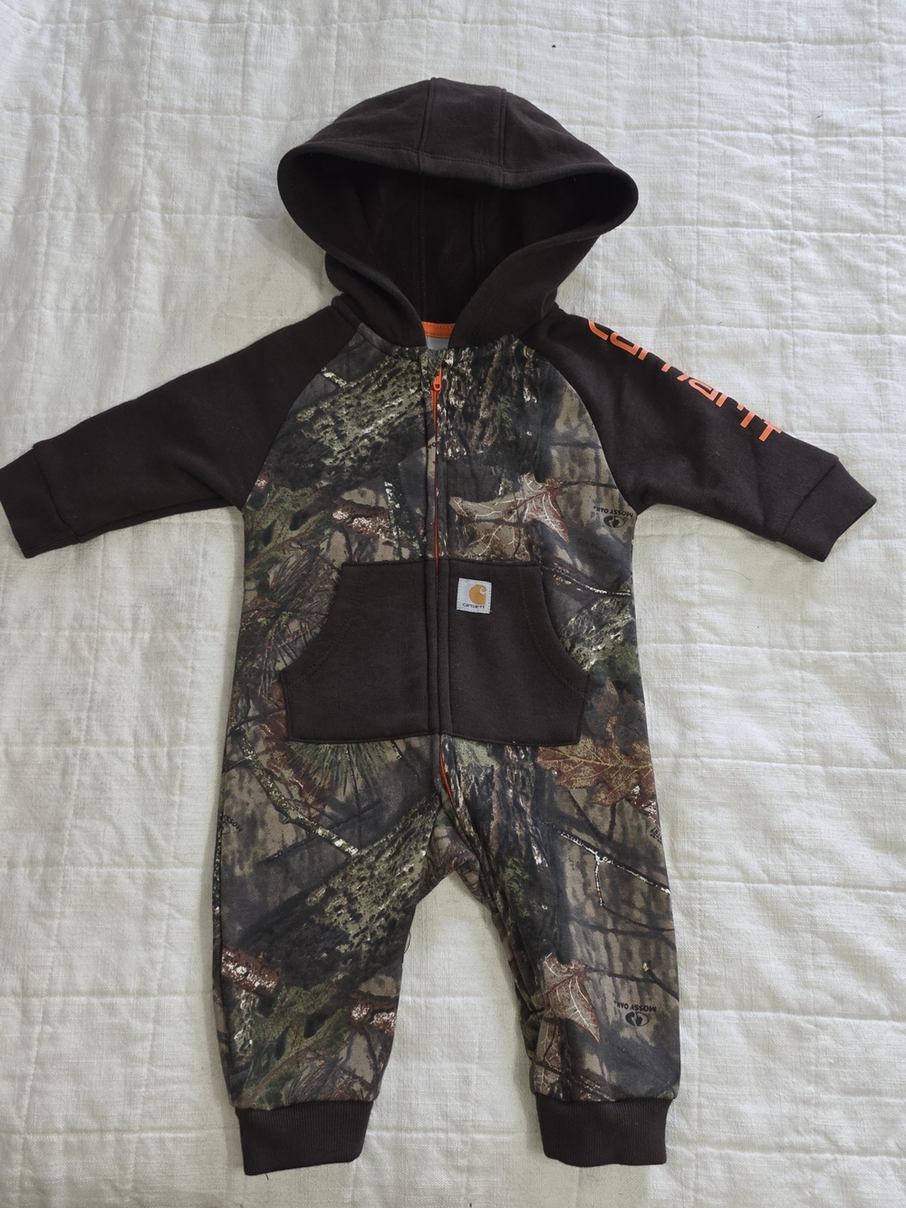Carhartt Brown & Camo Hooded One-Piece Bodysuit